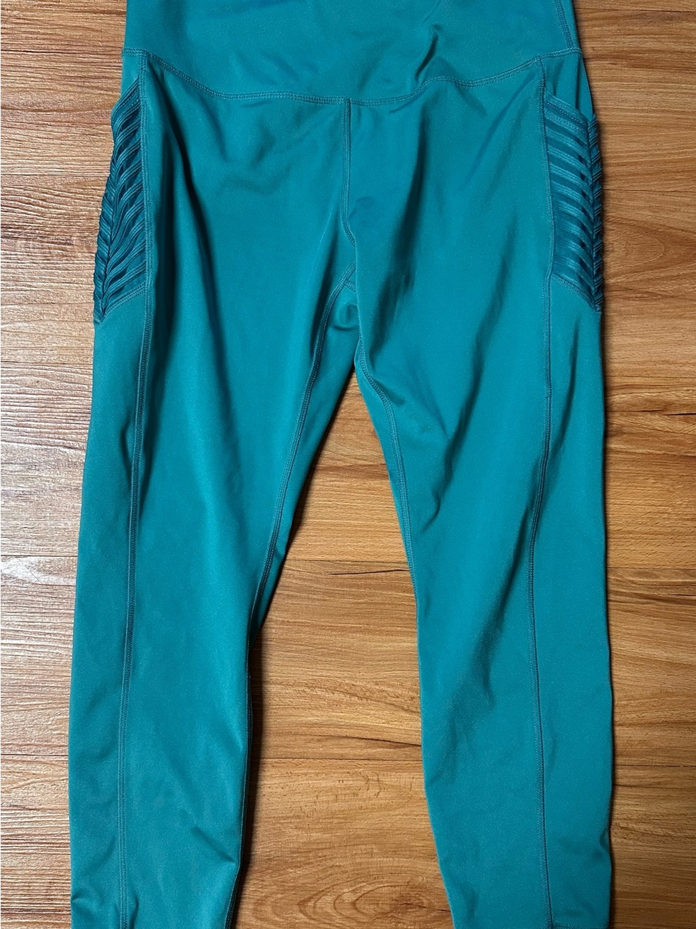 Women’s Teal High-Waist Leggings with Side Rib Detail